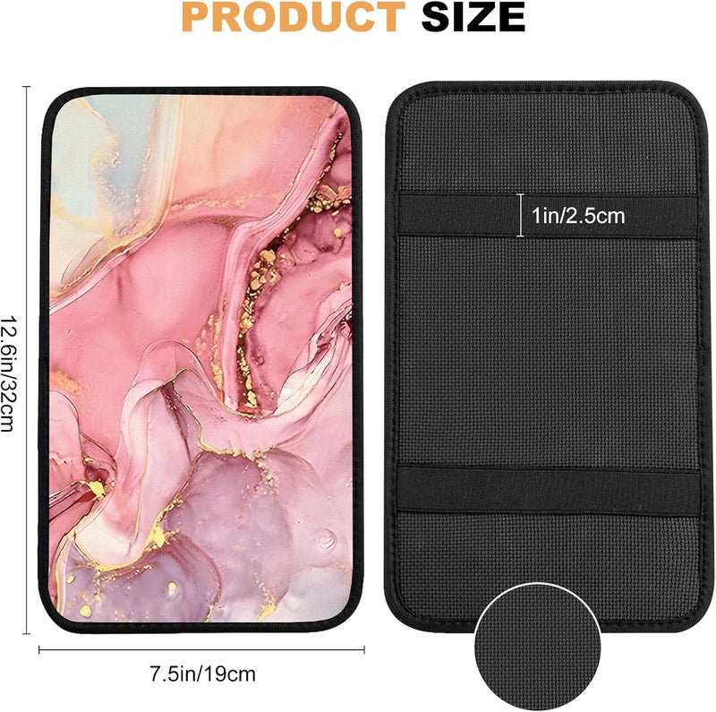 Adastrah Car Armrest Box Pad,Pink Marble Car Armrest Pad Car Armrest Cover Protector for Most Vehicle, SUV, Truck, Car - Image 3